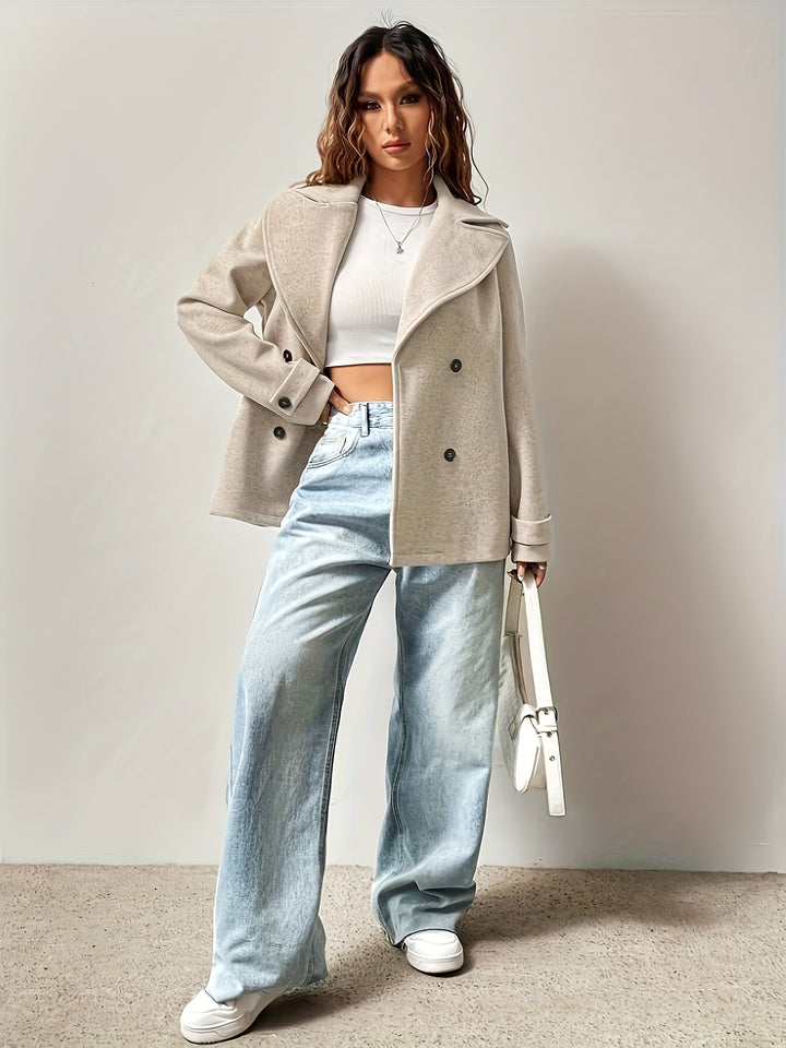 Beige Oversized Women's Peacoat - Elegant and Structured