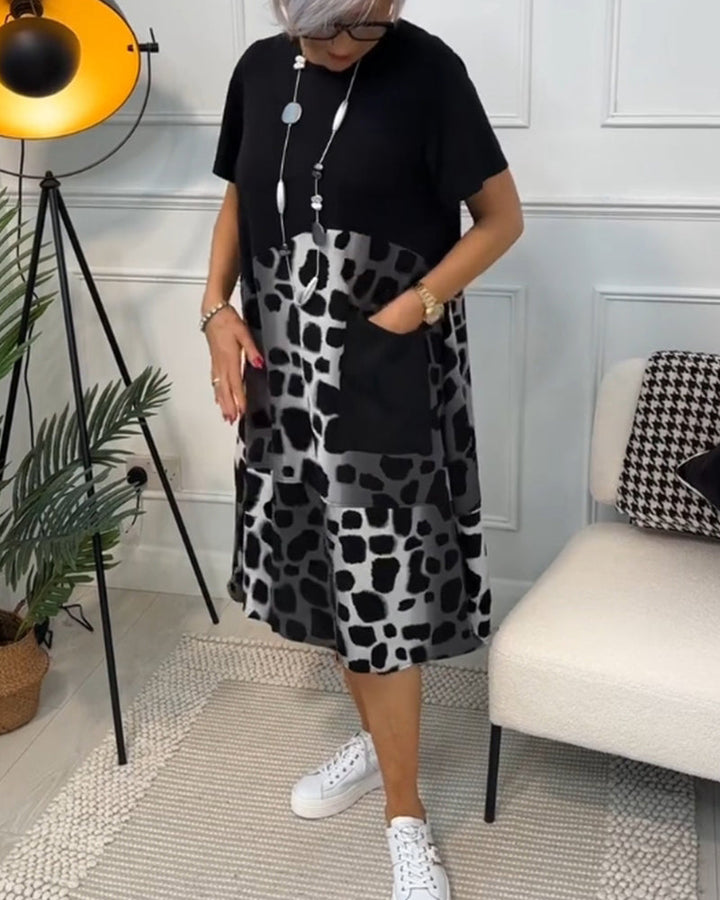Allison - Stylish Short Sleeve Leopard Print Midi Dress