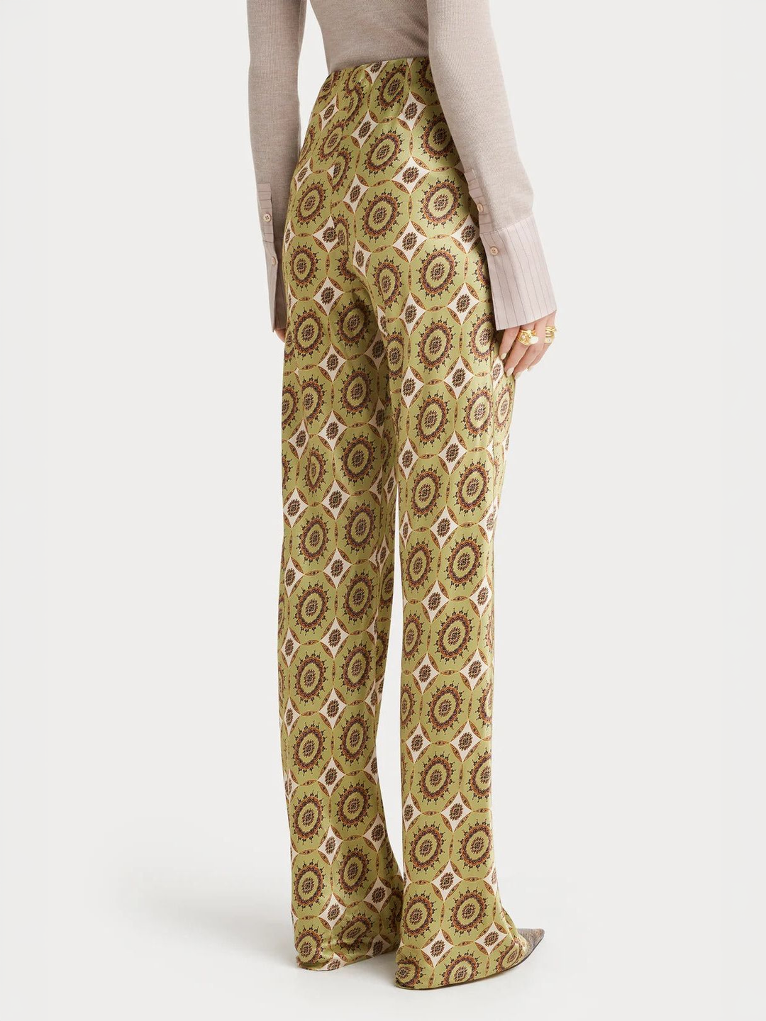 Printed Satin Bias-Cut Flare Pants