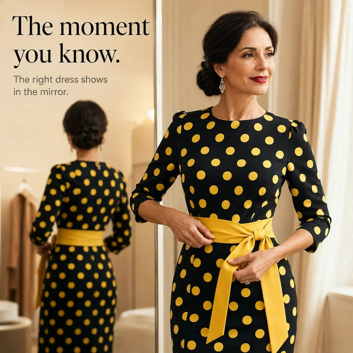 Belora Retro Polka Dot Midi Dress with Belted Waist - Elena Harper