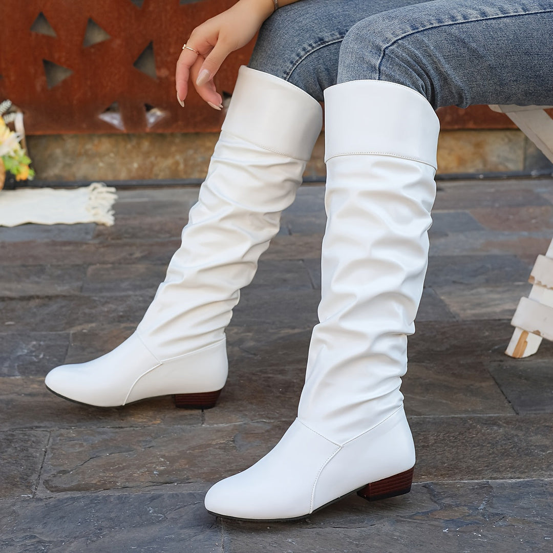Evelyn | Women's Slouch Knee-High Boots with Low Block Heel