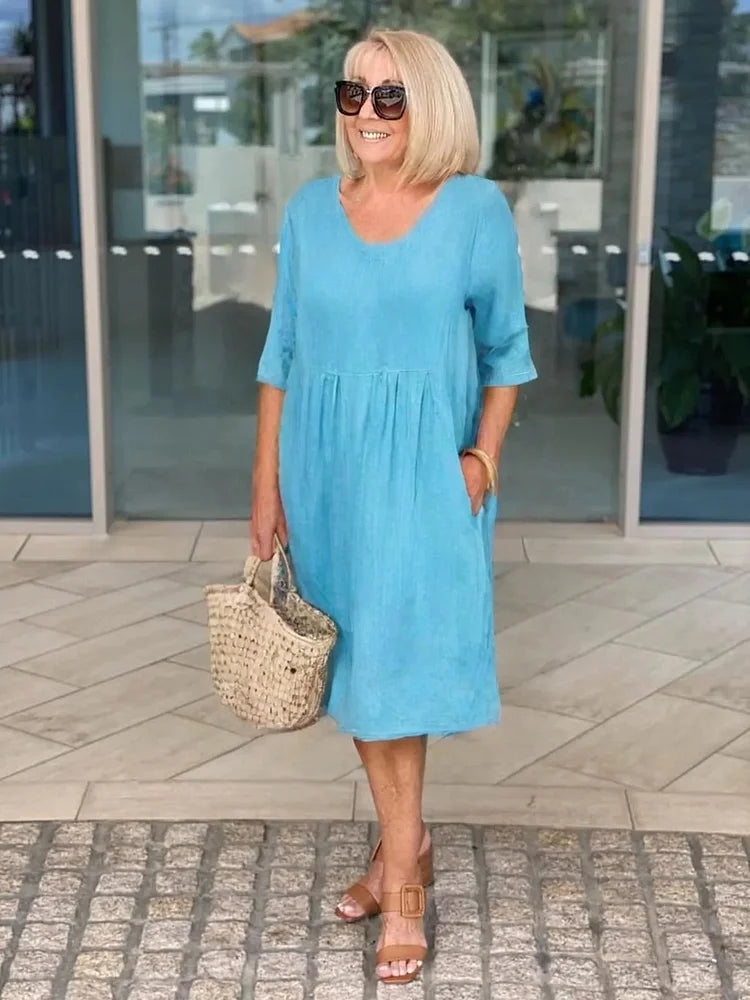 Noara Casual Cotton Pocket Tunic Dress - Elena Harper