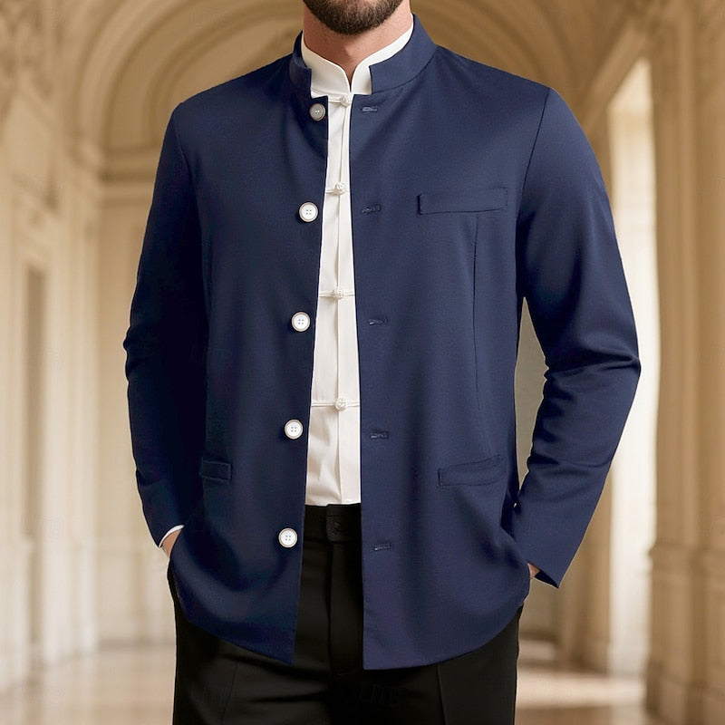 Edmund Men's Stand-Collar Button Jacket in Four Clean Shades - Elena Harper