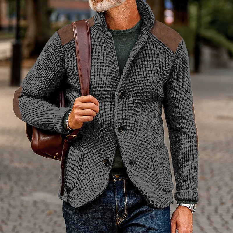 Baldomar Men's Cardigan with Shoulder Patches, view 5 - Elena Harper
