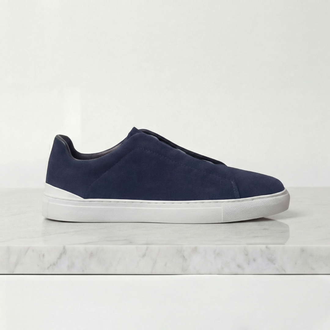 Men's Suede Sneakers with Elastic Laces
