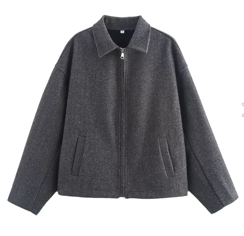 Short Wool Zipper Jacket for Women - Sonia