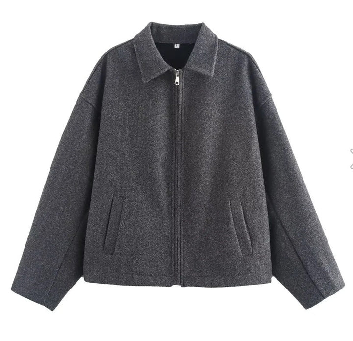Short Wool Zipper Jacket for Women - Sonia