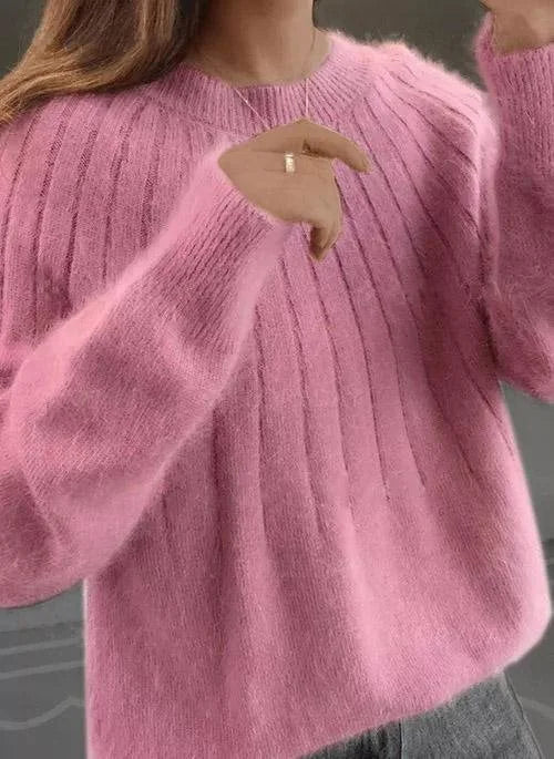 Shereen Round Neck Sweater with Fluffy Collar, view 5 - Elena Harper