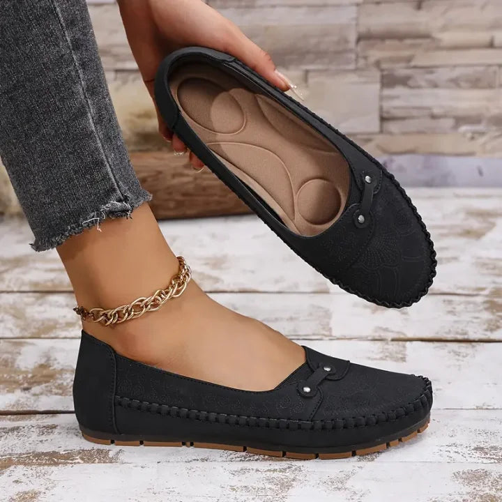 Gaia Soft Leather Ballet Flats, view 3 - Elena Harper