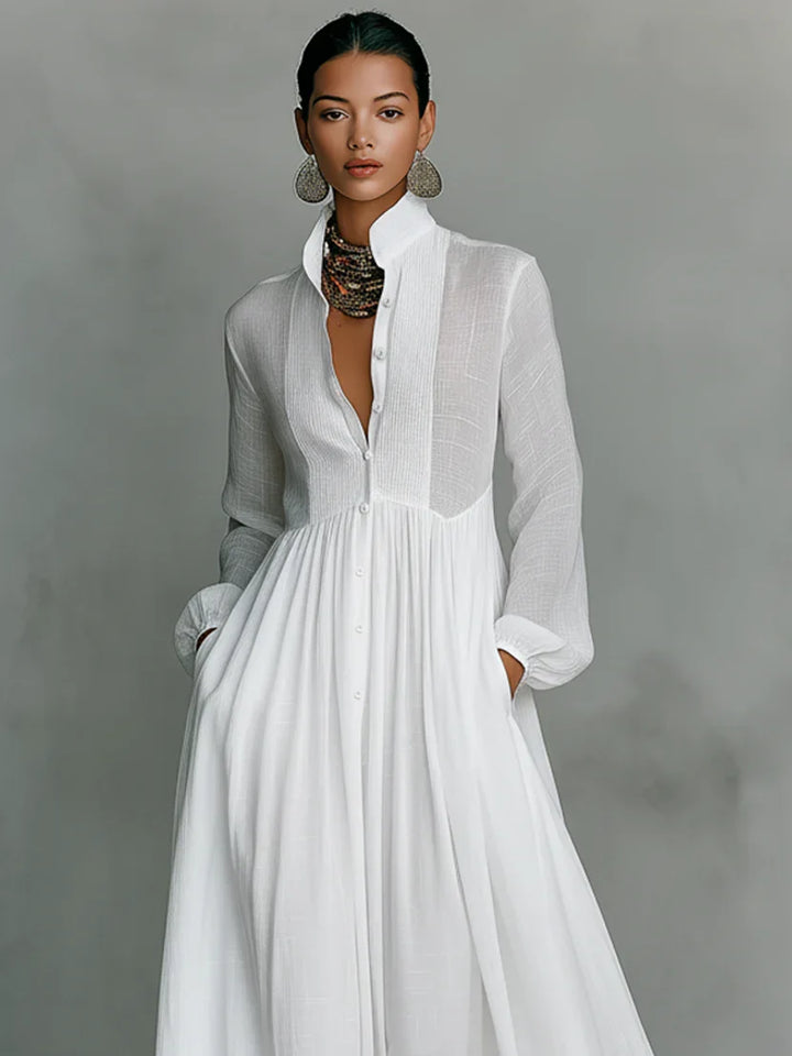 Lena Stylish Maxi Dress with Buttons, view 2 - Elena Harper