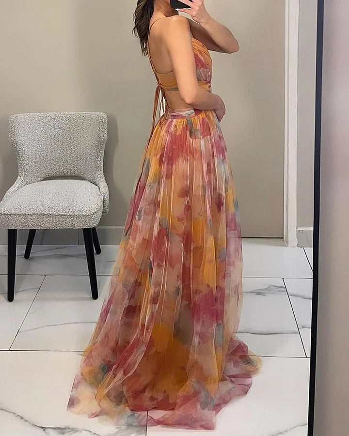 Elegant Dress with Print and Halter Neck by Sophia - Elena Harper