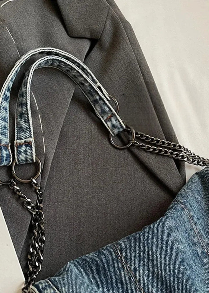 Women's Denim Urban Style Bag with Metal Chain - Briseida