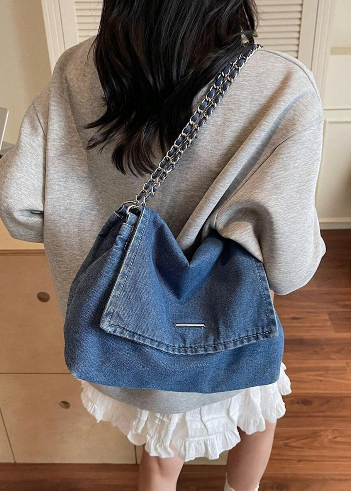 Women's Denim Urban Style Bag with Metal Chain - Briseida
