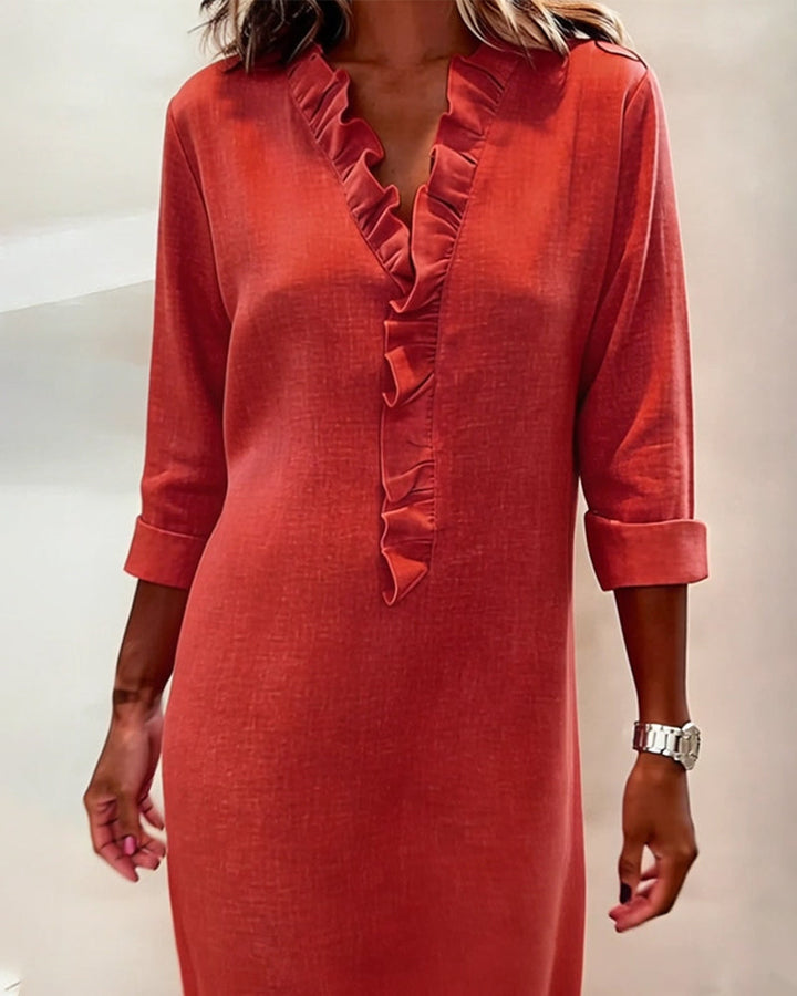 Ruffled Dress with V-Neck - Elena Harper