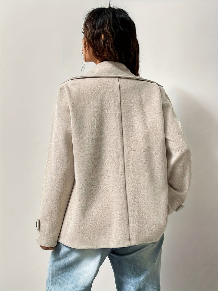 Beige Oversized Women's Peacoat - Elegant and Structured