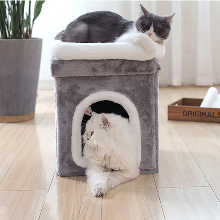 Cats' Foldable Cat Cave Bed with Lying Surface & Toy
