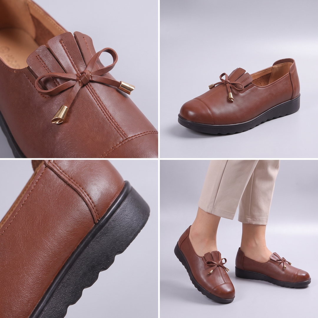 Olivia | Classic and Elegant Women's Leather Loafers with Decorative Bow