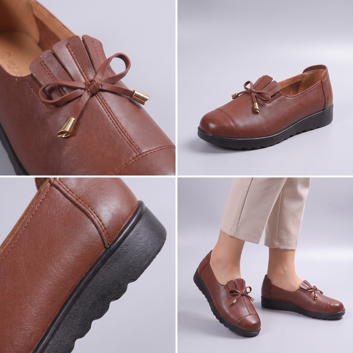 Olivia | Classic and Elegant Women's Leather Loafers with Decorative Bow