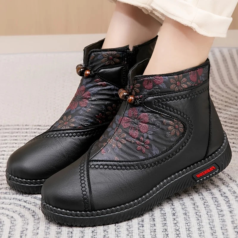 Robbie Vintage Leather Ankle Boots with Floral Pattern, view 5 - Elena Harper