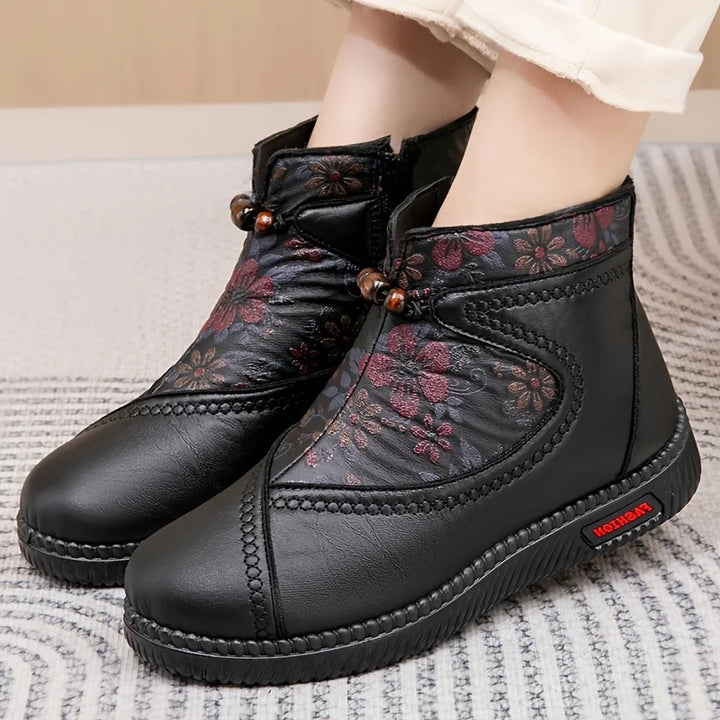 Robbie Vintage Leather Ankle Boots with Floral Pattern, view 5 - Elena Harper