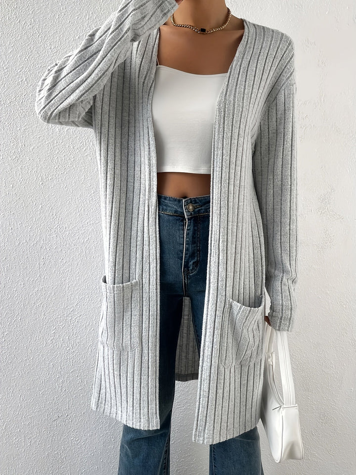 Open Front Ribbed Cardigan for Women - Lightweight and Versatile