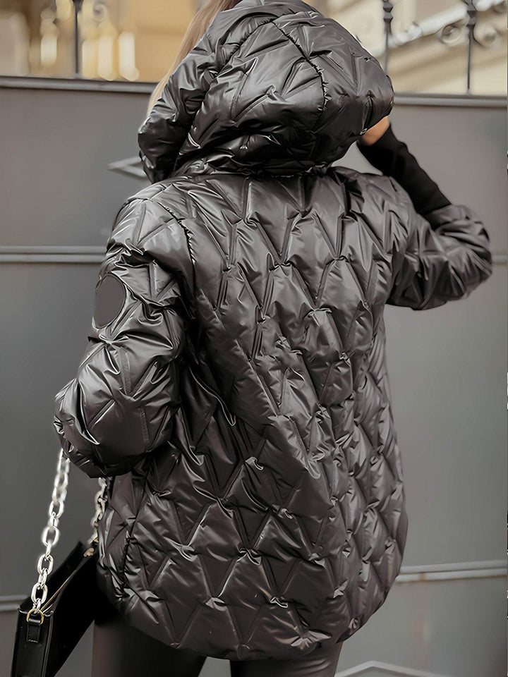 Women's Quilted Hooded Jacket with Diamond Pattern