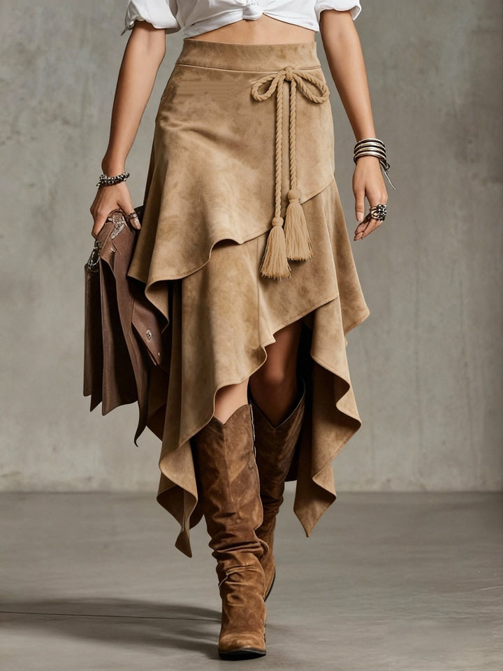 Mid-length Montarello Skirt for Women, Suede Look, Asymmetrical