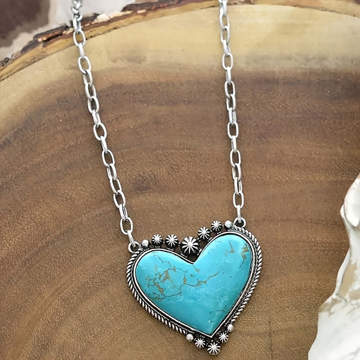 Bohemian Style Turquoise Heart Pendant Necklace - Elena Harper