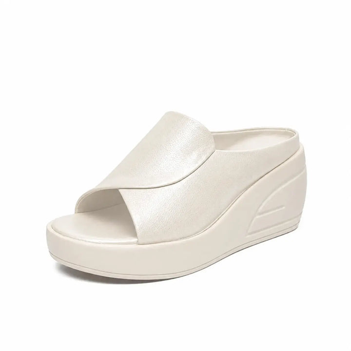 Women's Wedge Mules with Wide Strap in PU
