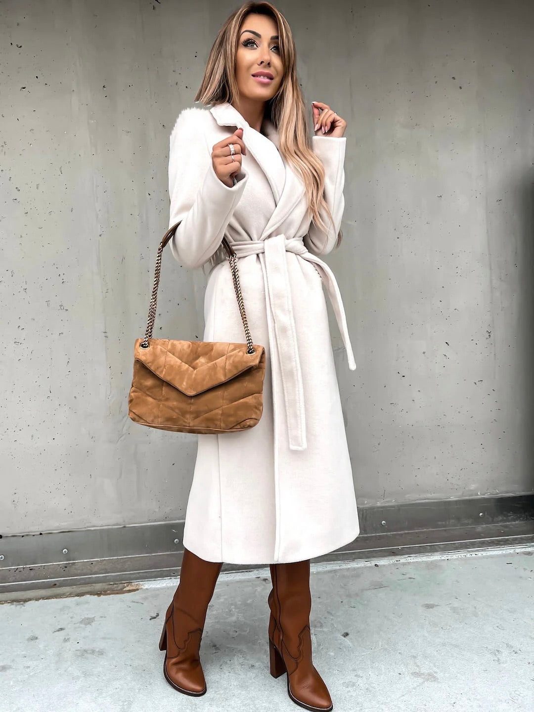 Long Winter Coat with Belt for Women