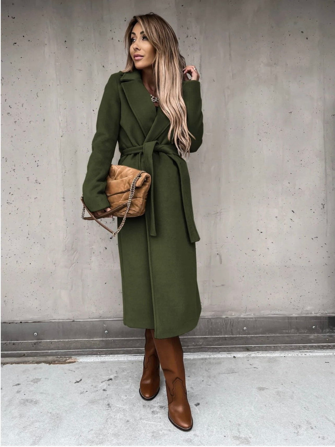 Long Winter Coat with Belt for Women