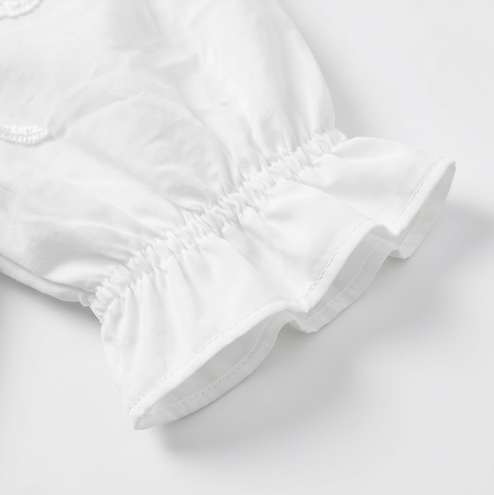 Belvera Romantic Ruffled V-Neck Blouse with Puff Sleeves - Elena Harper
