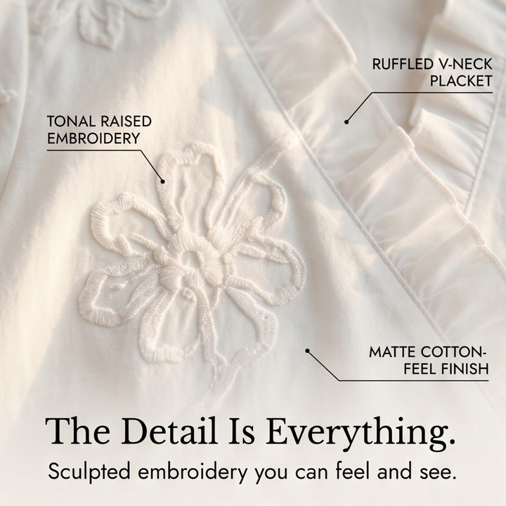 Belvera Romantic Ruffled V-Neck Blouse with Puff Sleeves - Elena Harper