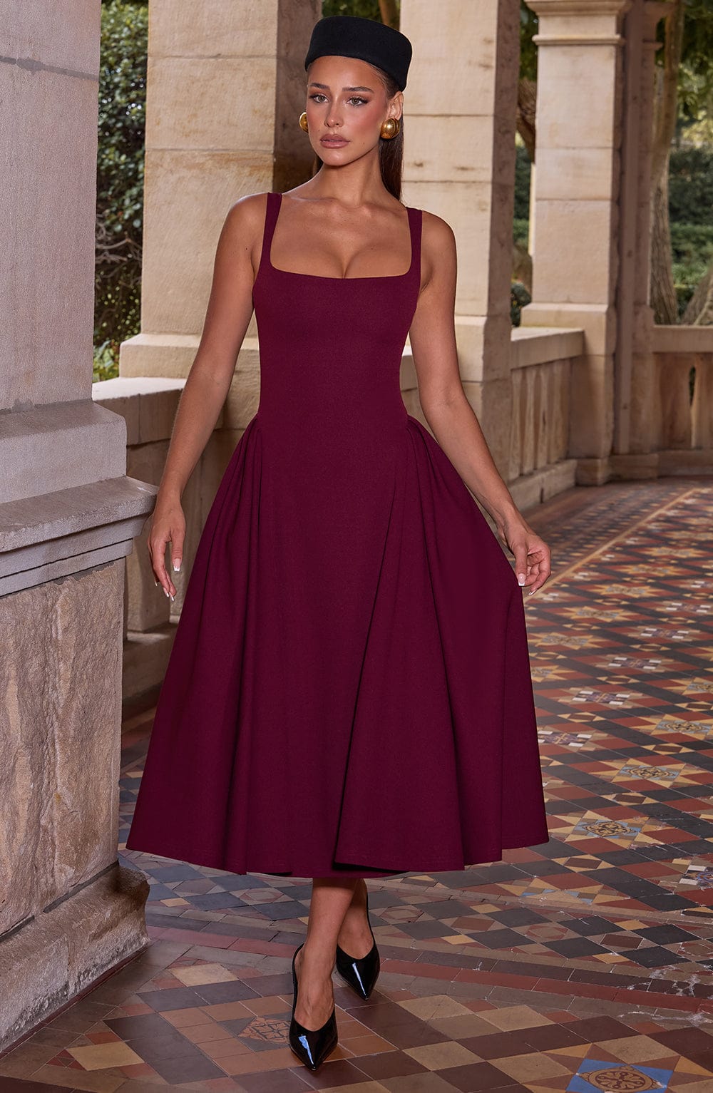 Betty Cherry Lacquer Midi Dress - Elena Harper