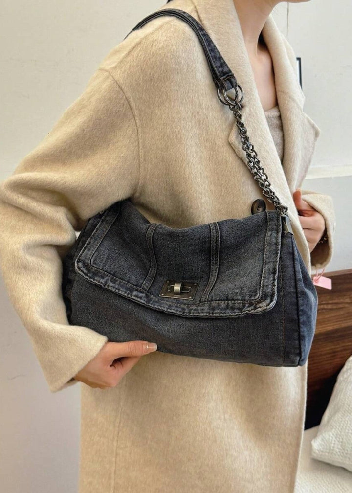 Women's Denim Urban Style Bag with Metal Chain - Briseida