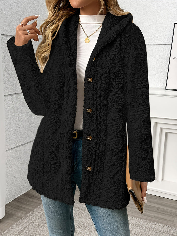 Delphine | Women's Textured Hooded Jacket in Soft Black Plush