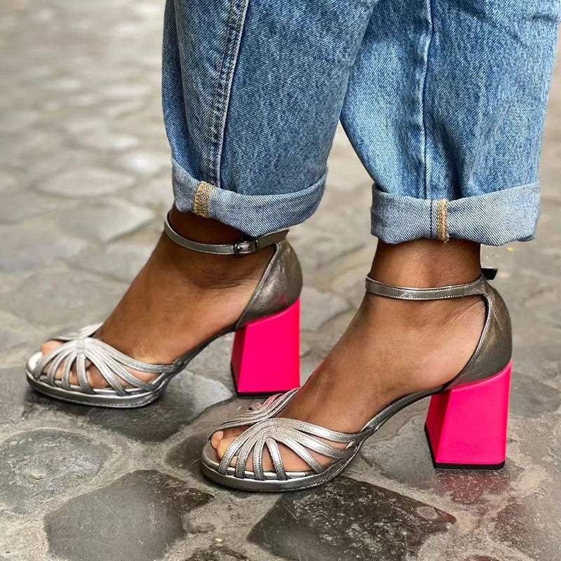 Naelle - Clear Sandals with Thick Heel and Elegant Buckle