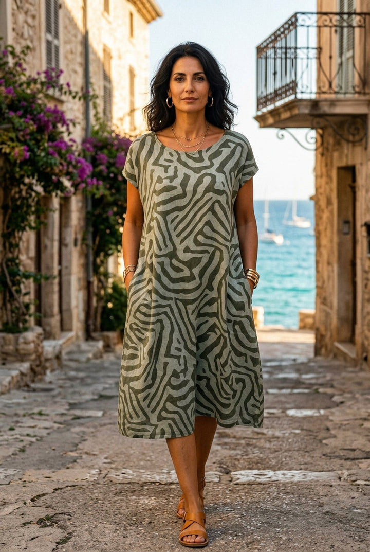 Summer Dress with Round Neck Timeless Elegance - Elena Harper