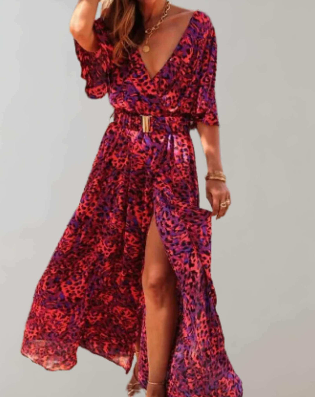 Women's Loose Floral Print Dress with Slit