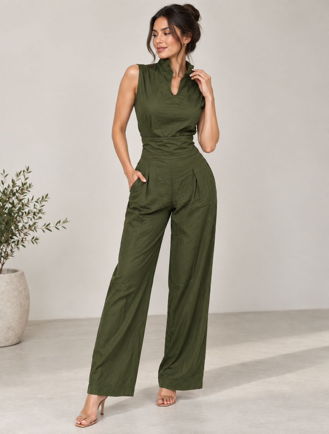 Women's Sleeveless Wide Leg Jumpsuit - Effortless Chic Style