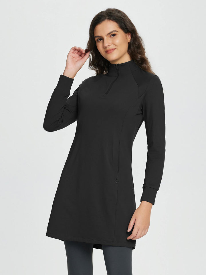 Quarter-Zip Knit Sweater Dress with Pockets