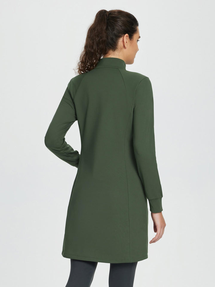 Quarter-Zip Knit Sweater Dress with Pockets