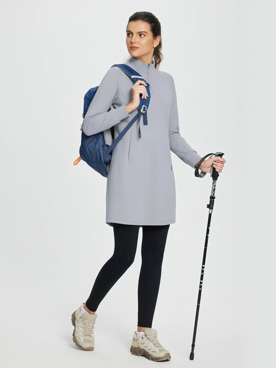 Quarter-Zip Knit Sweater Dress with Pockets