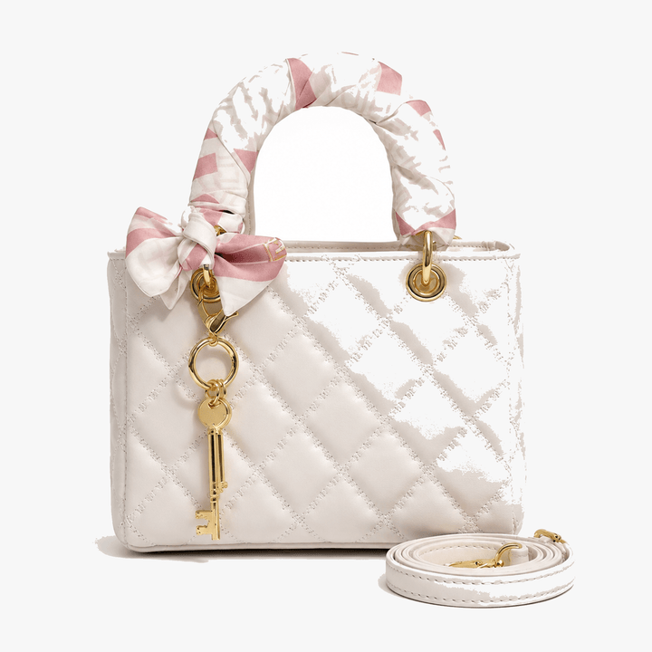 Belaire Quilted Handbag with Silk Scarf Handles - Elena Harper