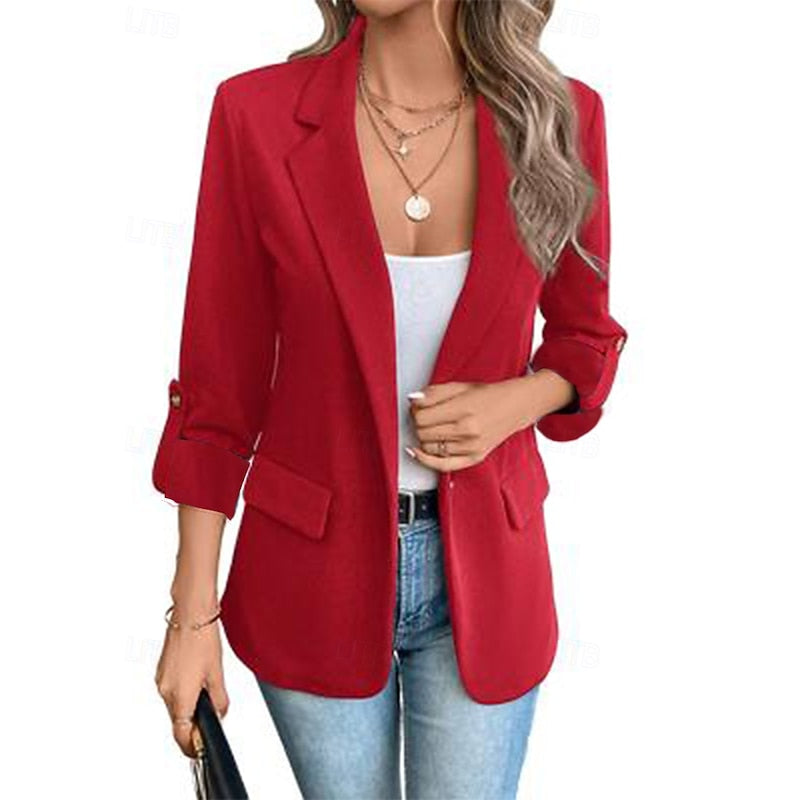 Elegant Women's Blazer with Rolled Sleeves for a Casual Look