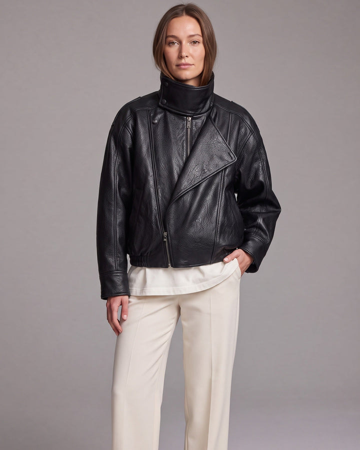 Black Stand Collar Zip Up Jacket