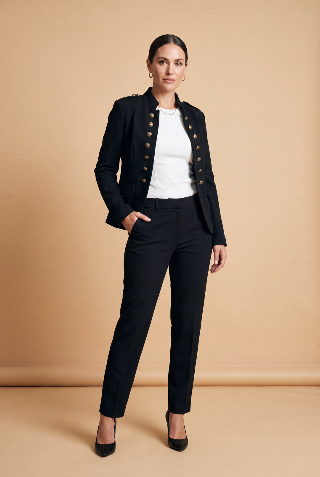 Women's Blazer Military Style Structured with High Collar