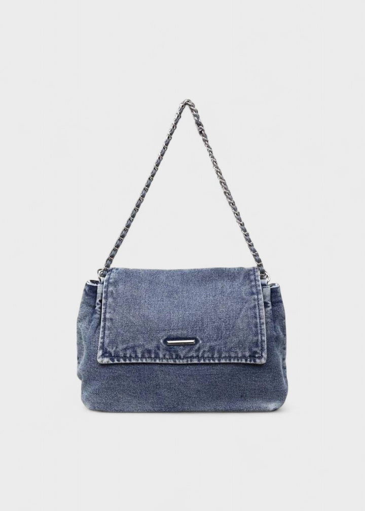 Women's Denim Urban Style Bag with Metal Chain - Briseida