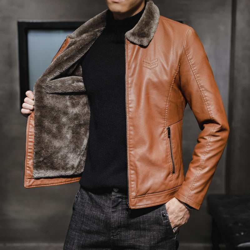 Men's Leather-Look Jacket with Synthetic Fur, Zipped