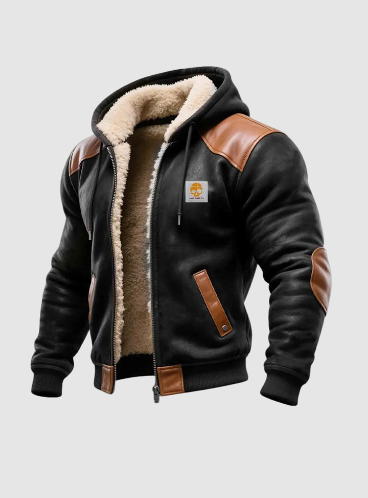 Men's Faux Leather Hooded Jacket